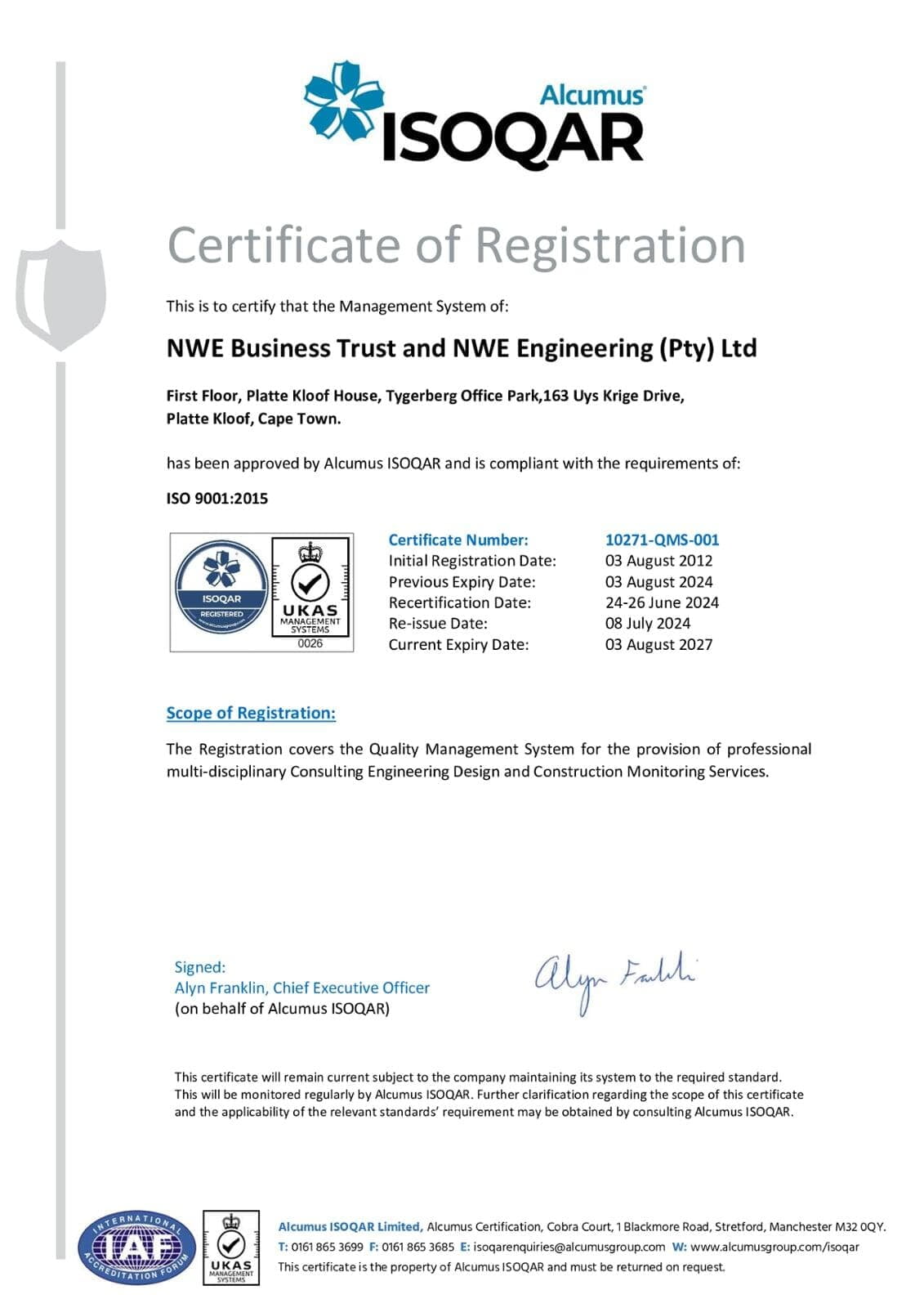 ISOQAR certificate